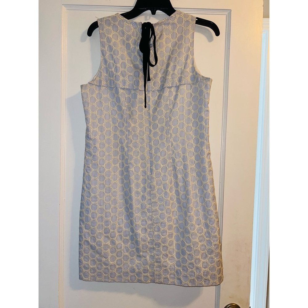 J Crew Size 4 Dress Seersucker Eyelet Blue White Embroidered Sleeveless - Picture 6 of 7